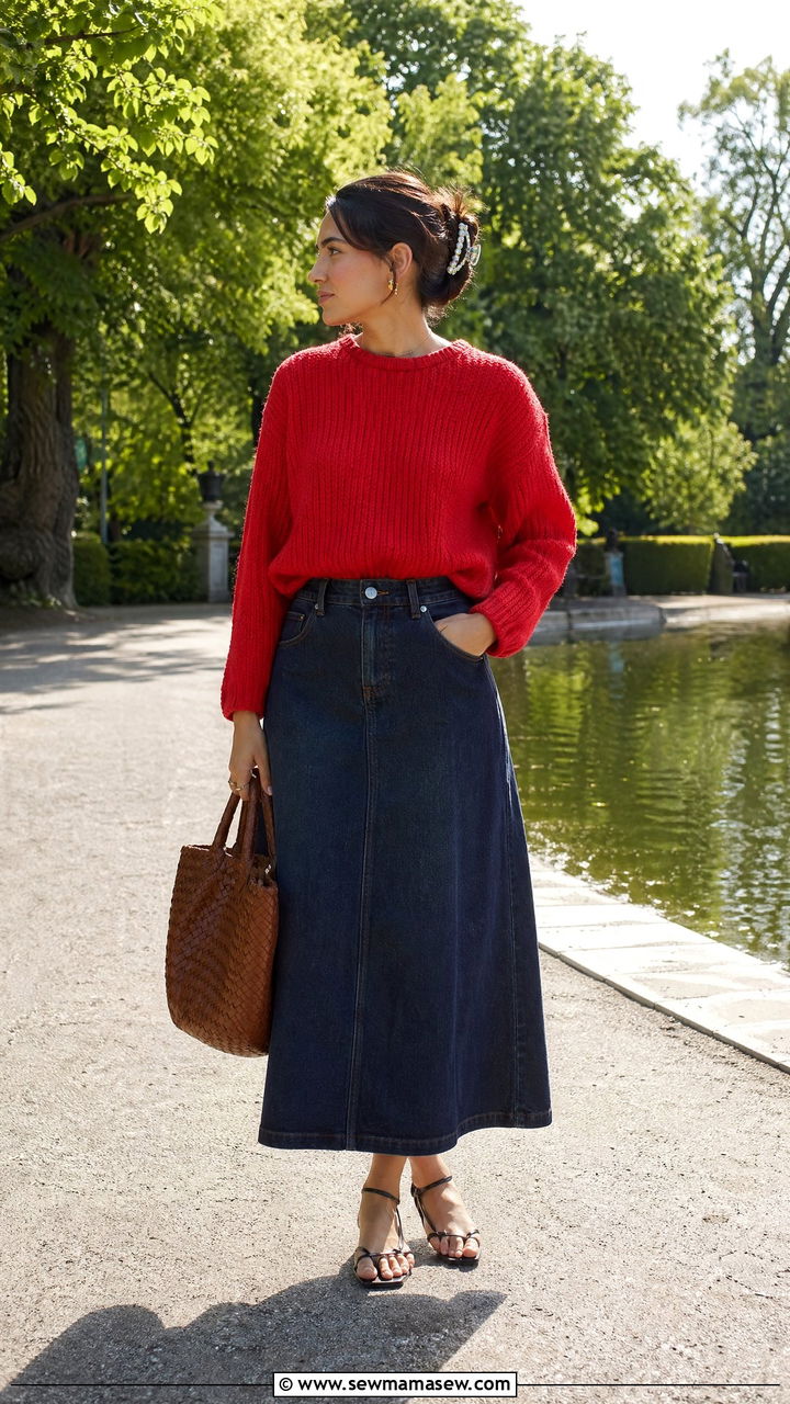 Chunky Knit Sweater With Denim Maxi Skirt Outfit - 35 Copenhagen outfit ideas