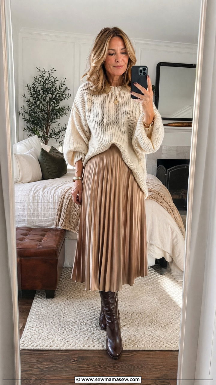 Chunky Knit Sweater With Midi Skirt - 35 Chic outfit ideas for women over 40