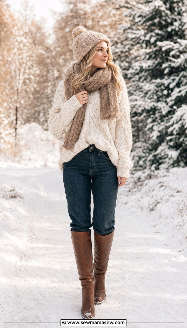 Chunky Knit Sweater and Mom Jeans Outfit - 35 Mom jeans outfit ideas