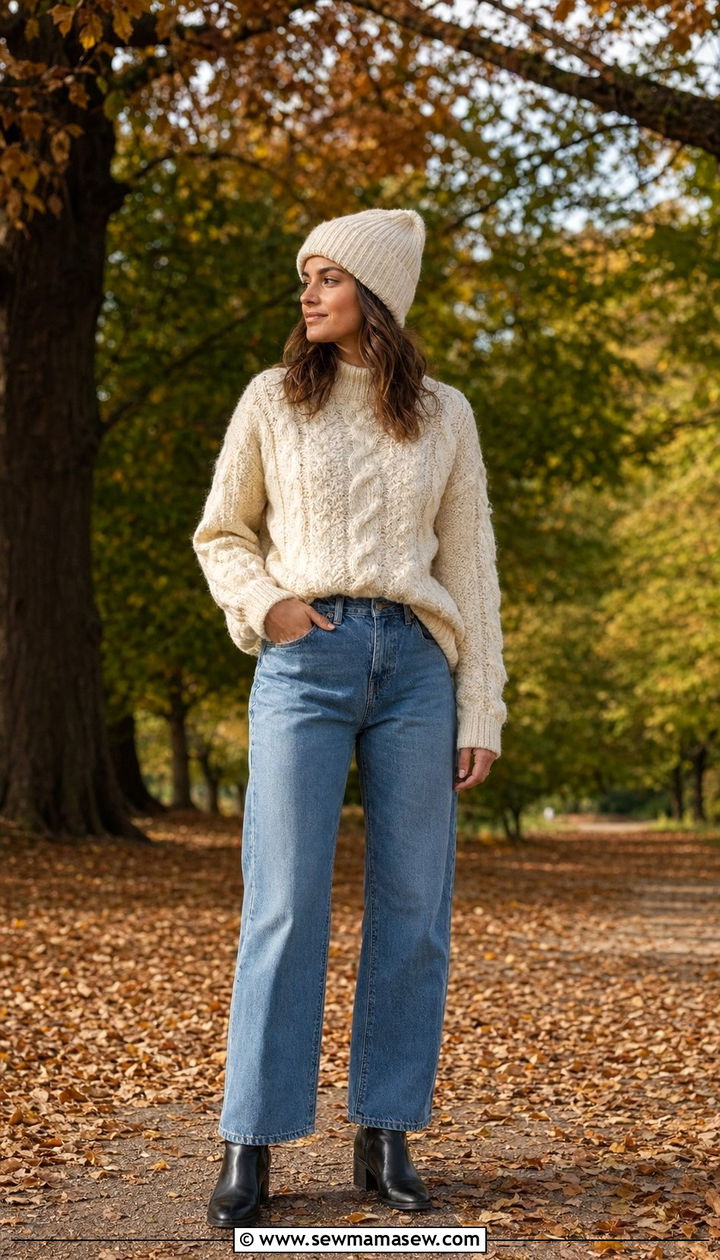Chunky Knit Sweater and Relaxed Jeans With Ankle Boots - 35 Normcore outfit ideas