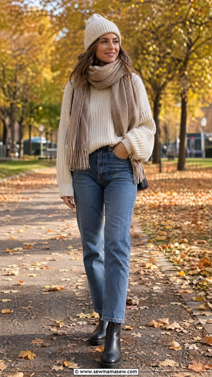 Chunky Knit Sweater with Straight Leg Jeans and Chelsea Boots - 35 casual straight leg jeans outfits