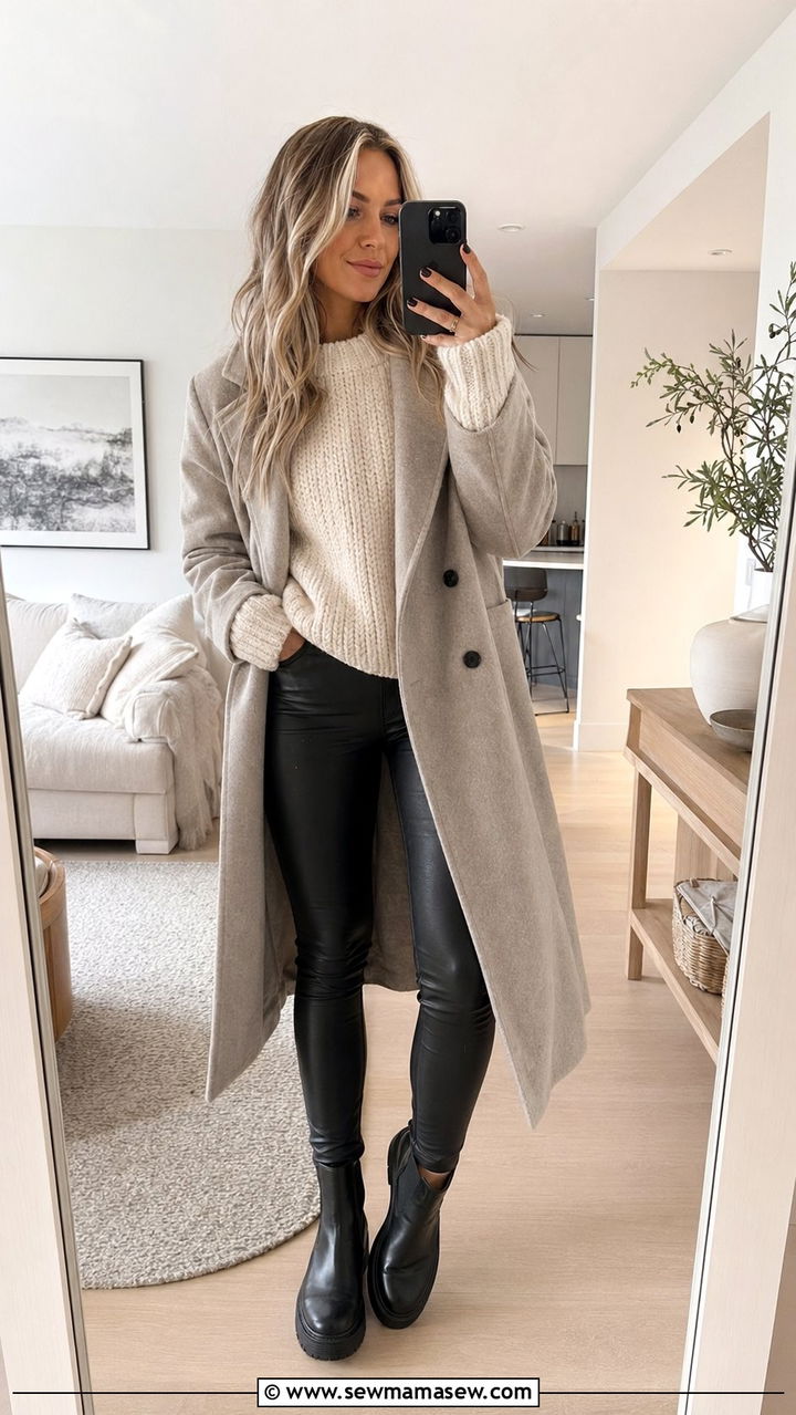 Chunky Knit and Faux Leather Legging Outfit - 35 scandinavian outfits for women