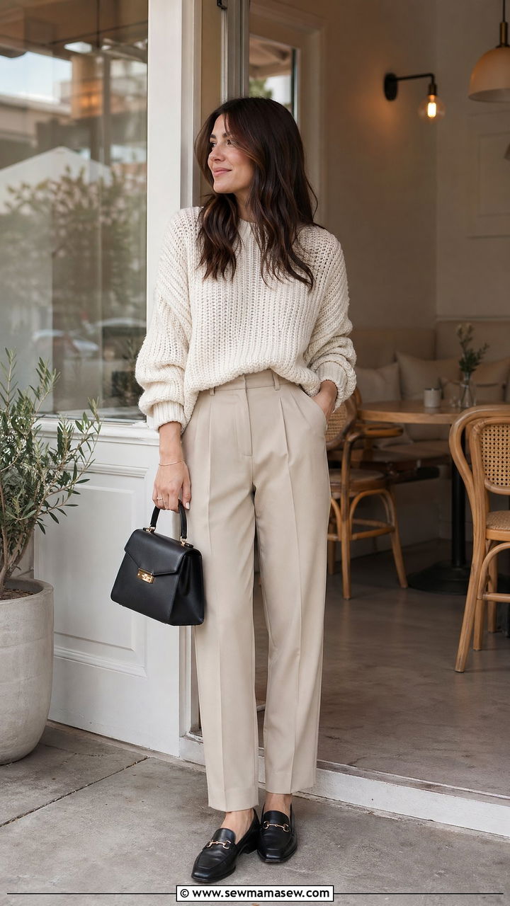 Chunky Knit and Tailored Trousers - 35 spring minimalist outfit ideas
