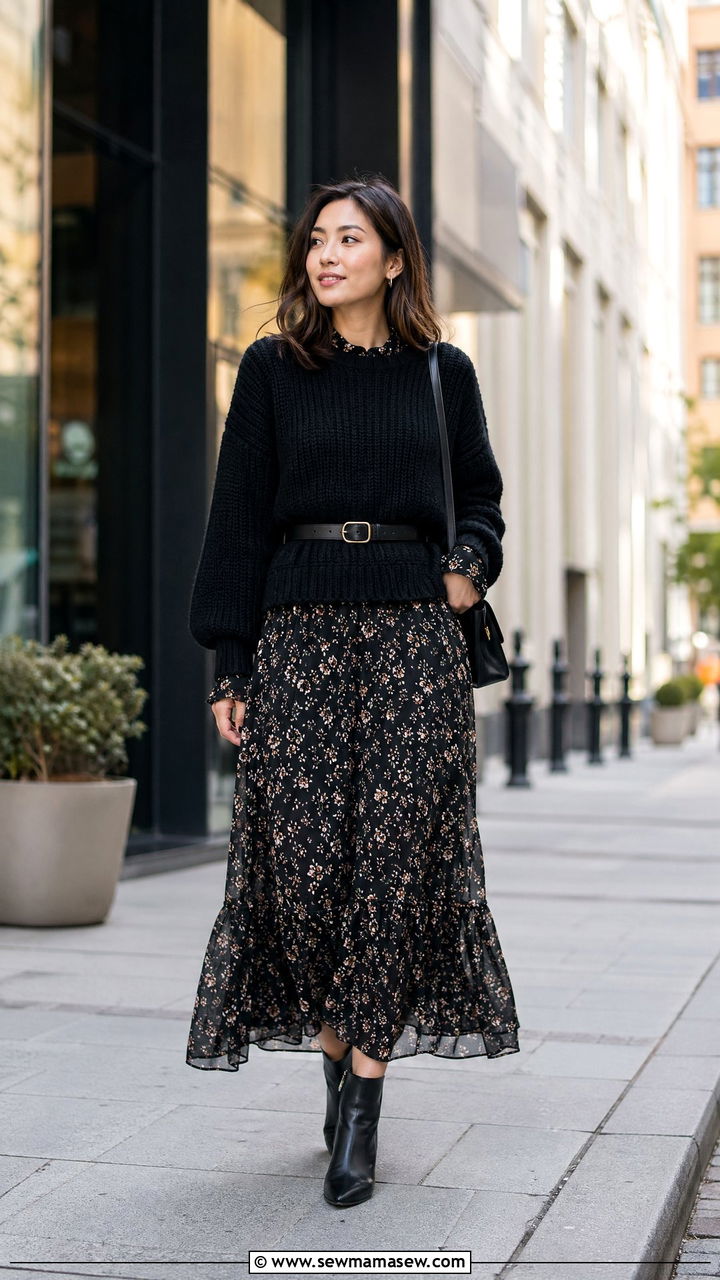 Chunky Sweater Layered Over Maxi Dress Outfit - 35 chunky sweater outfit ideas for women