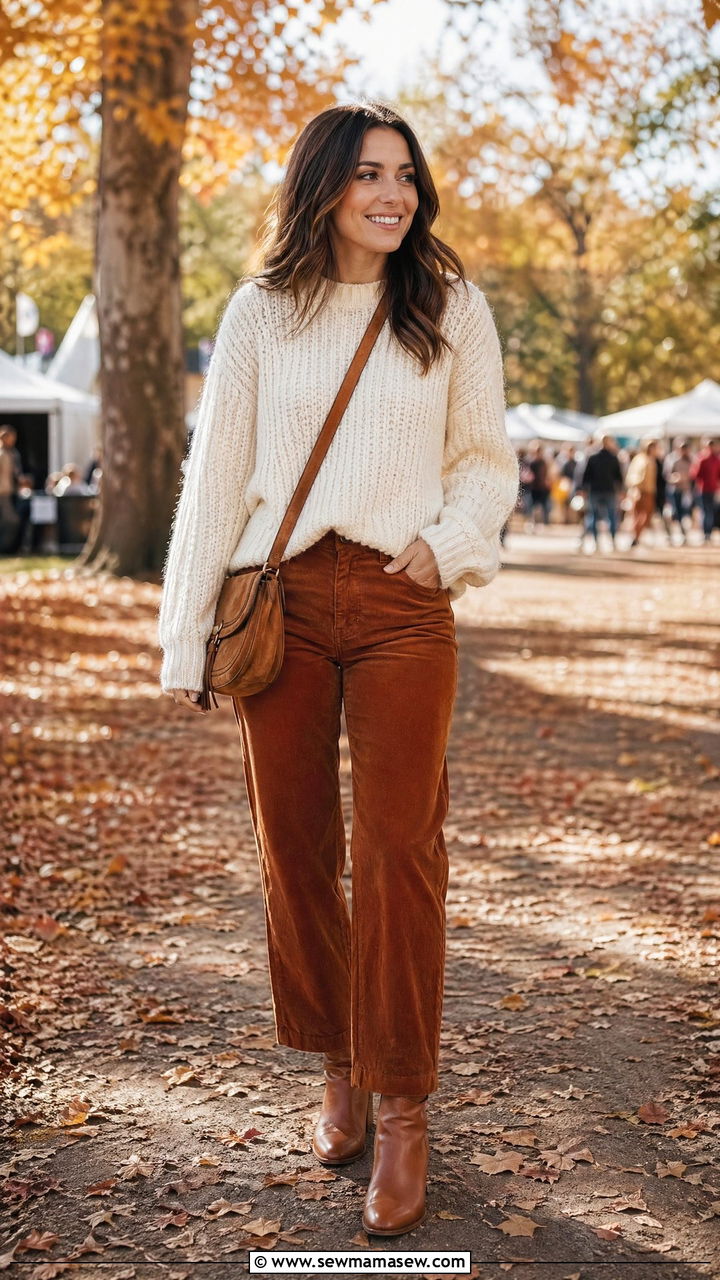 Chunky Sweater With Corduroy Pants Outfit - 35 chunky sweater outfit ideas for women