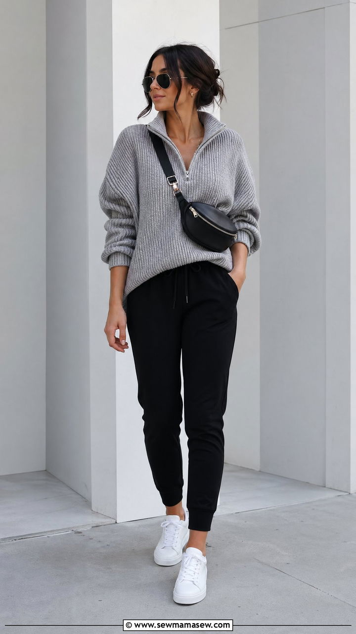 Chunky Sweater With Joggers and Sneakers Outfit - 35 chunky sweater outfit ideas for women