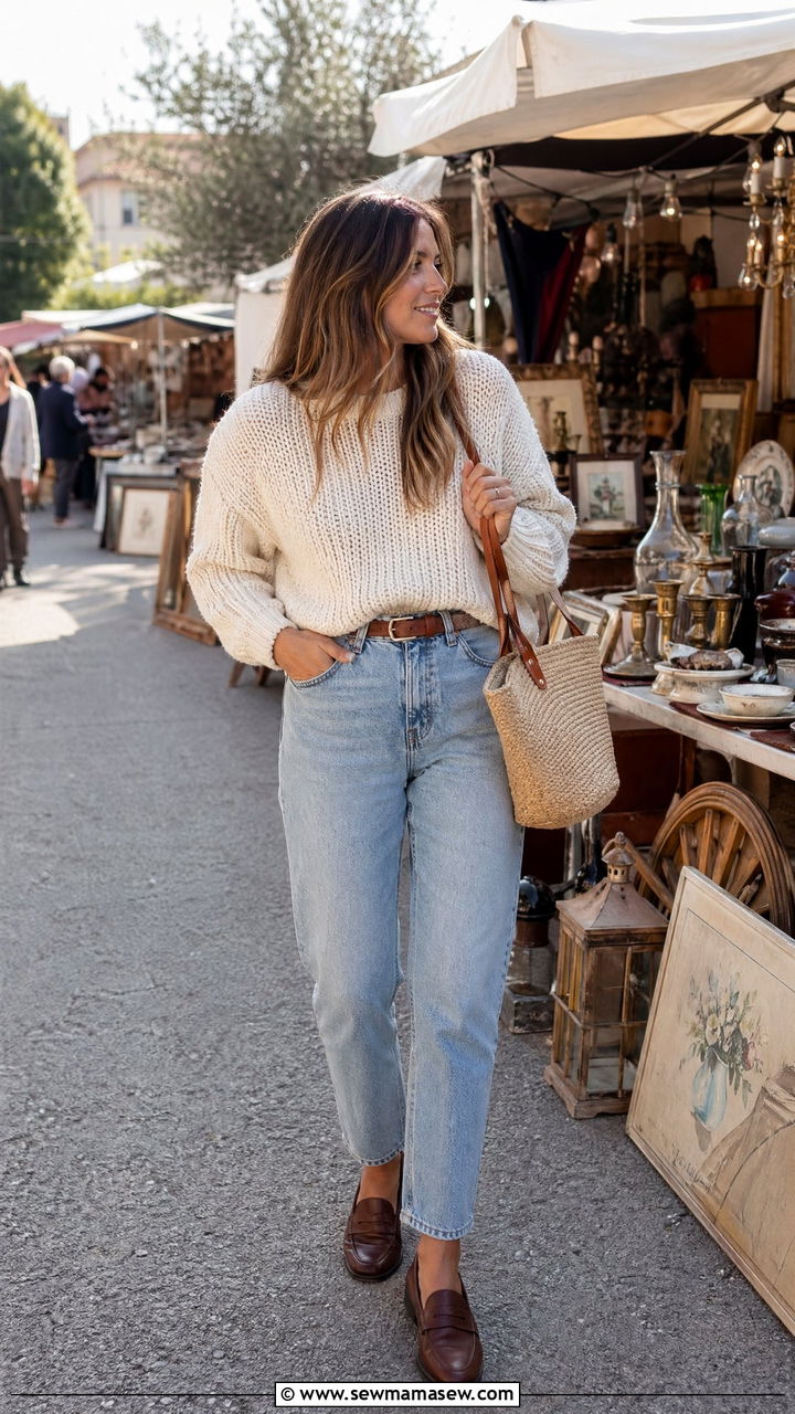 Chunky Sweater With Mom Jeans and Loafers - 35 chunky sweater outfit ideas for women