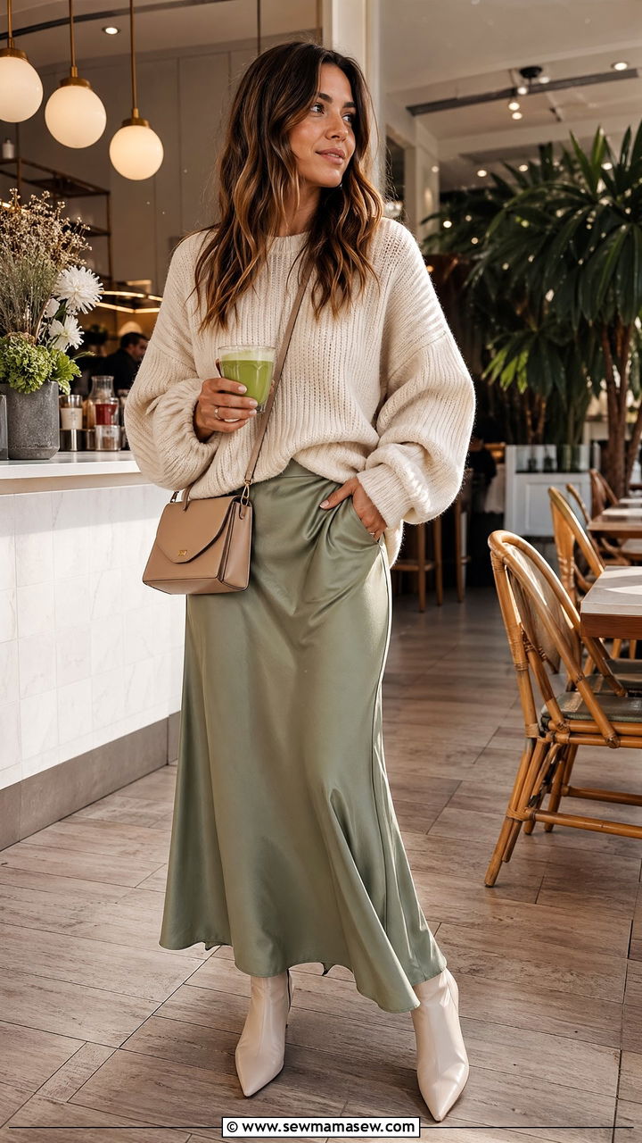 Chunky knit and slip skirt outfit - 35 classy brunch outfits