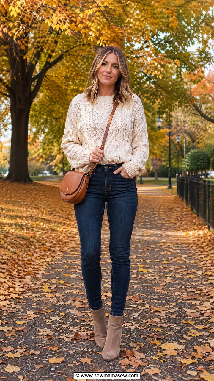 Chunky knit sweater with skinny jeans and suede ankle boots - 35 Sweater weather outfit ideas
