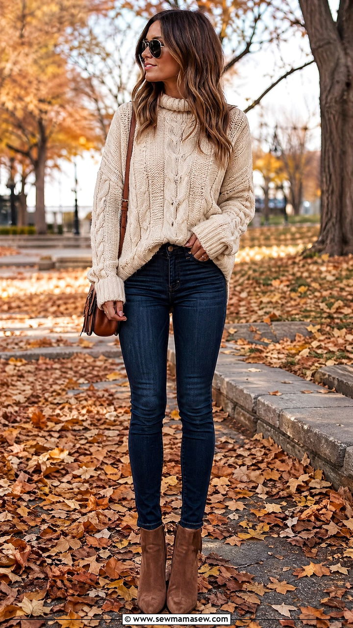 Chunky knit sweater with skinny jeans - 35 skinny jeans outfit ideas for women
