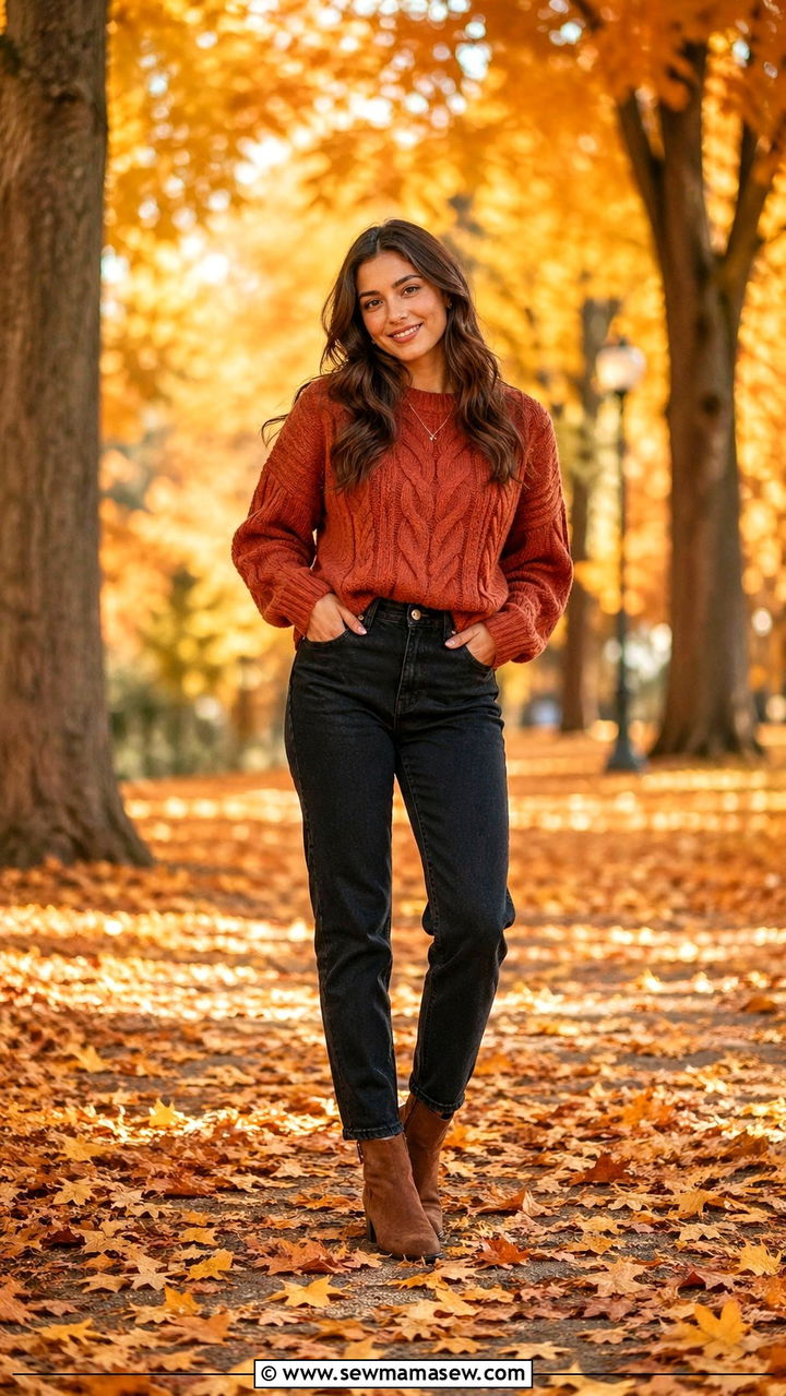 Chunky sweater and jeans for fall senior photos - 30 Senior photoshoot outfit ideas