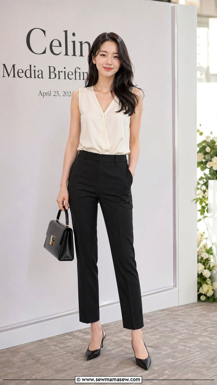 Cigarette Trousers with Sleeveless Blouse - 35 Corporate event outfit ideas