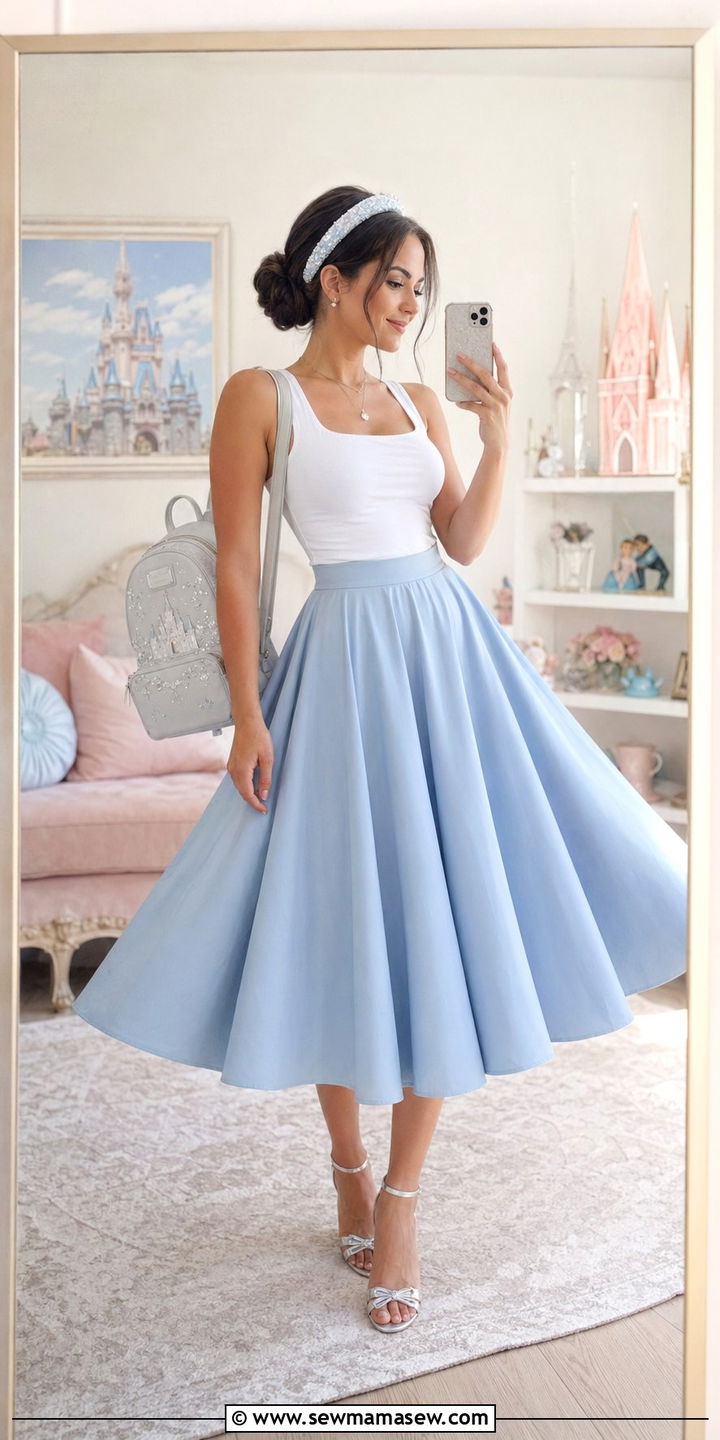 Cinderella Powder Blue Midi Skirt Outfit - 30 Aesthetic Disney outfits