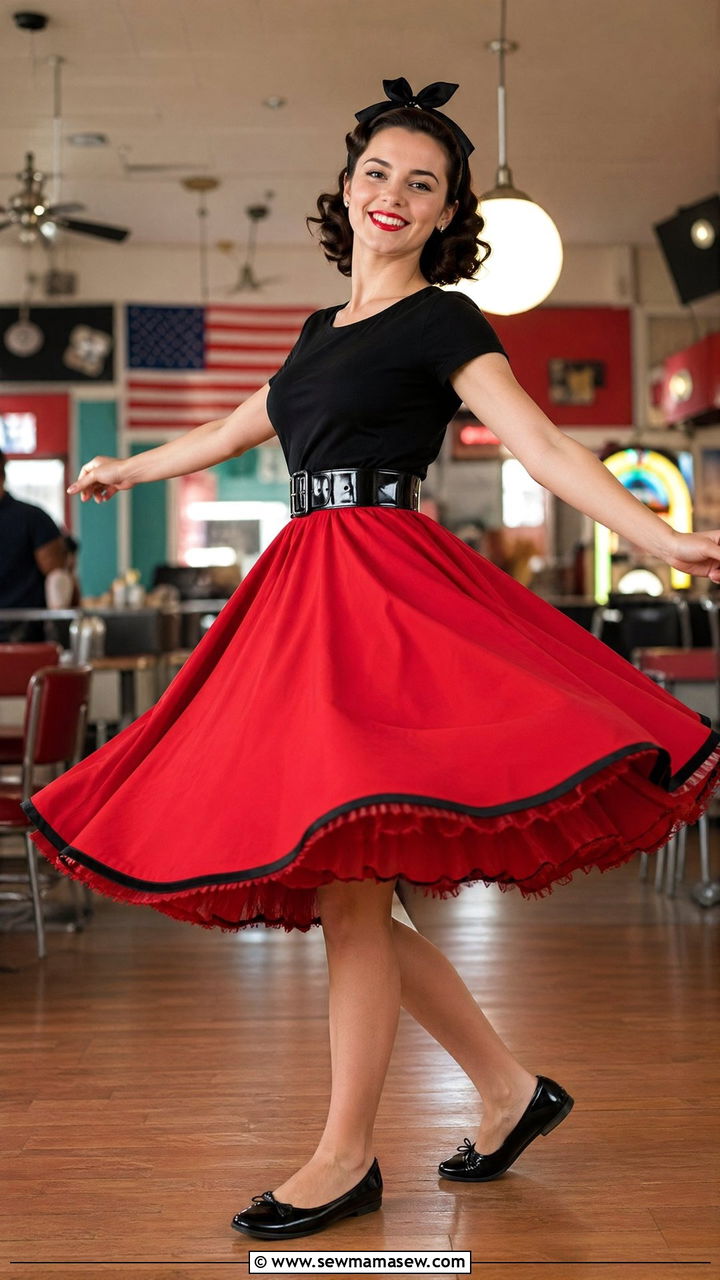 Circle Skirt with Tucked In Blouse - 35 Vintage 50s outfit ideas