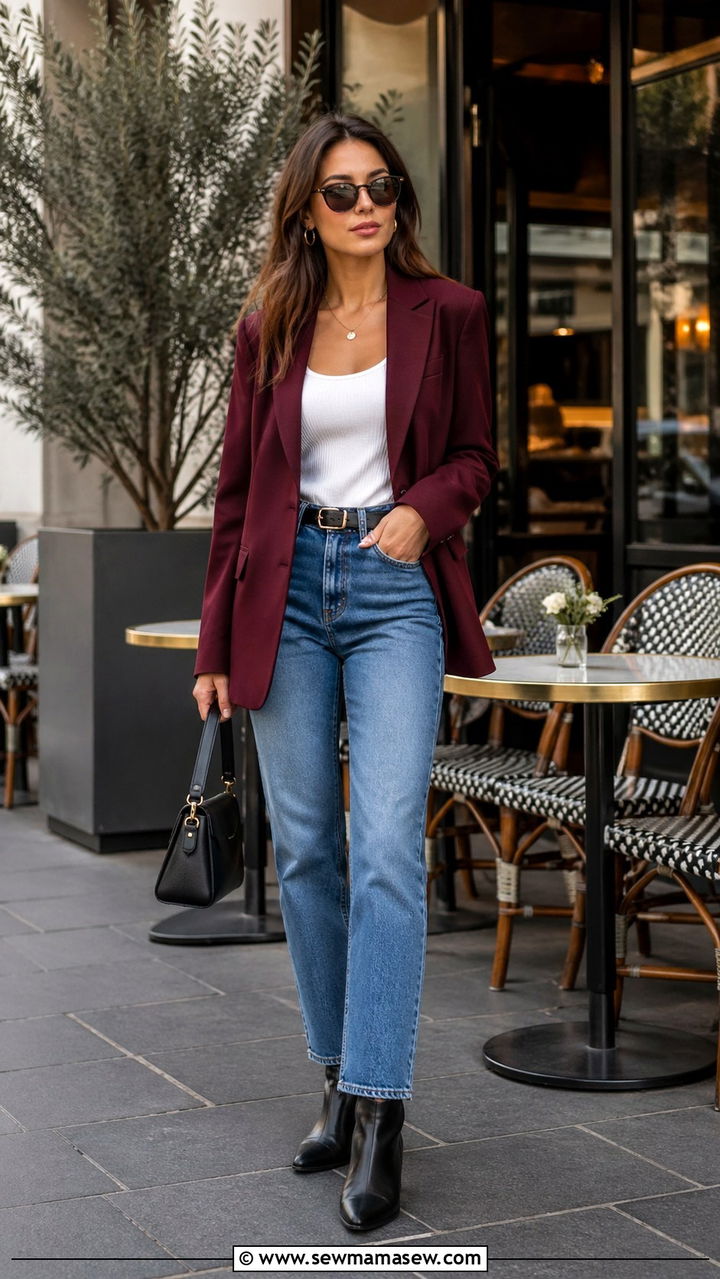 Claret Blazer And Jeans Outfit - 40 All claret outfit ideas