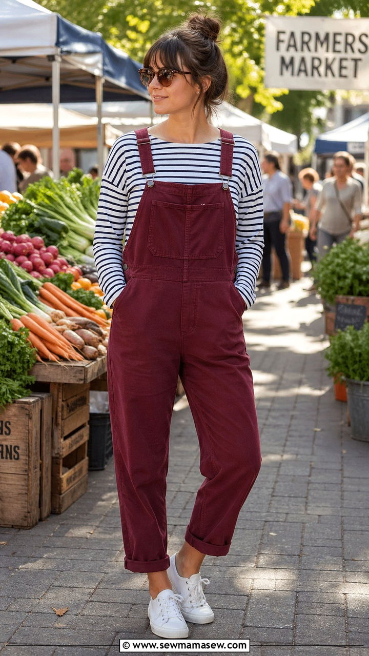 Claret Overalls And Striped Top - 40 All claret outfit ideas