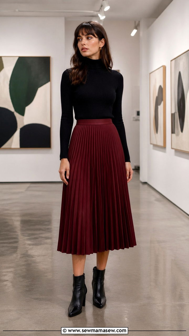 Claret Pleated Midi Skirt Outfit - 40 All claret outfit ideas