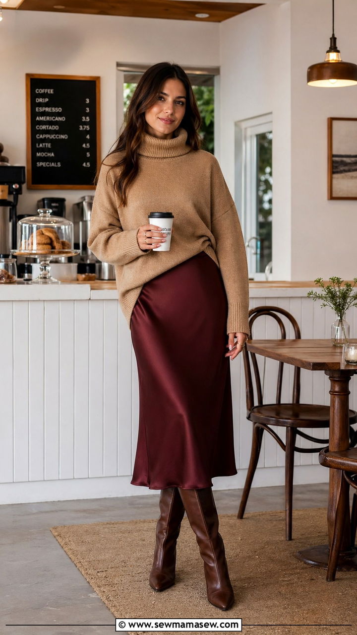 Claret Skirt And Camel Sweater - 40 All claret outfit ideas