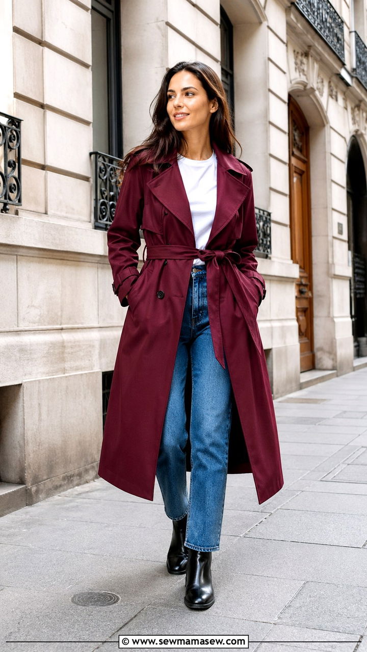 Claret Trench Coat And Jeans - 40 All claret outfit ideas