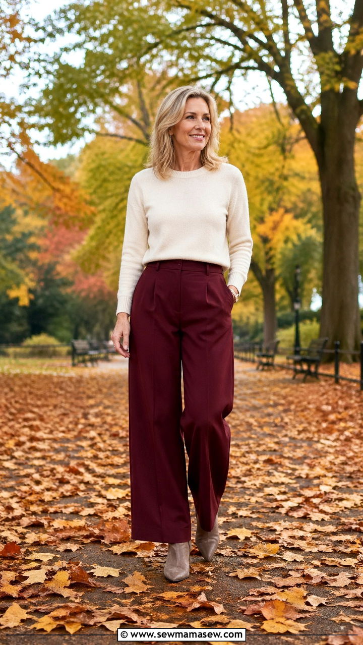 Claret Trousers And Cream Top - 40 All claret outfit ideas