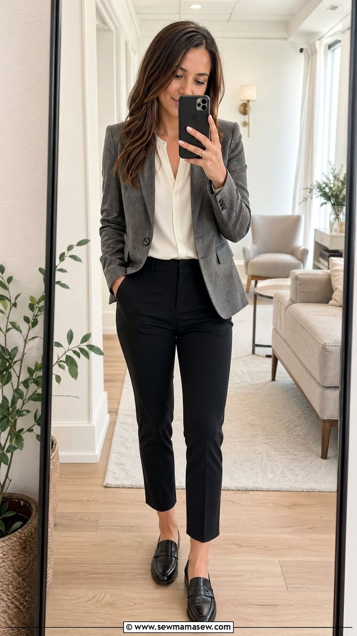 Classic Black Leather Loafers With Ankle Pants And Blazer - 35 Court reporter outfit ideas