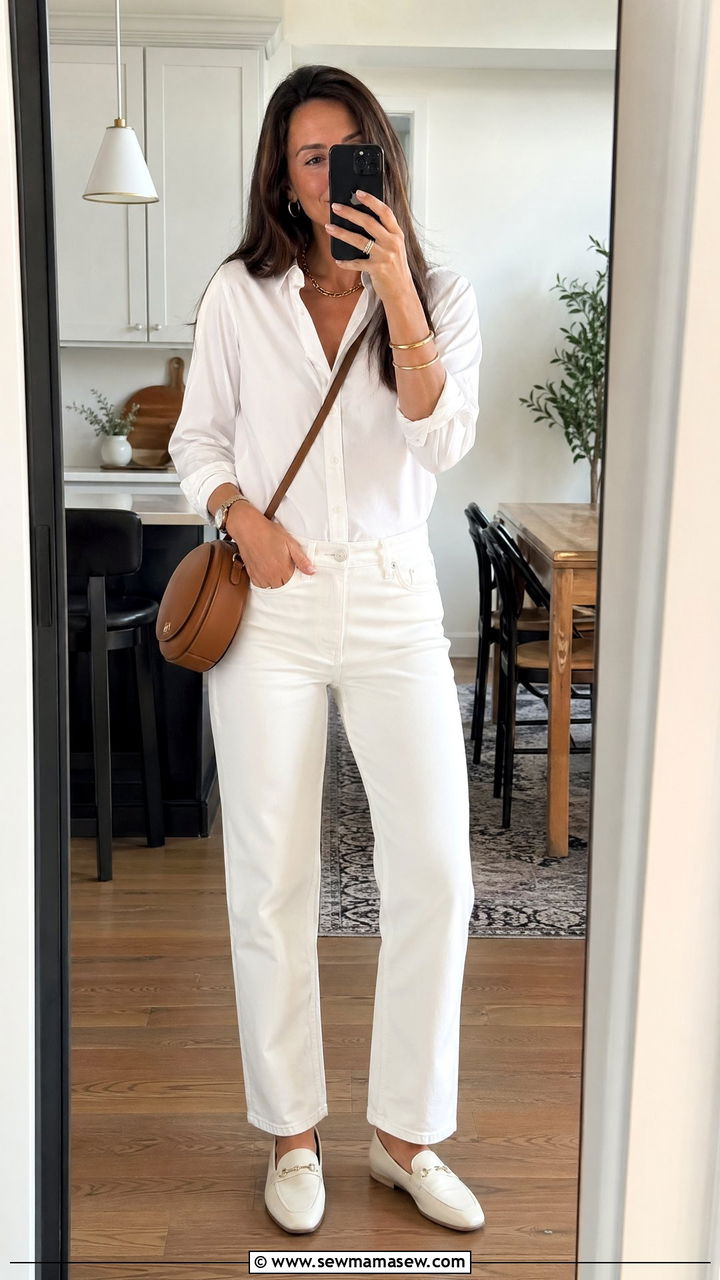 Classic Button Down With White Jeans and Loafers - 35 Spring outfits in white