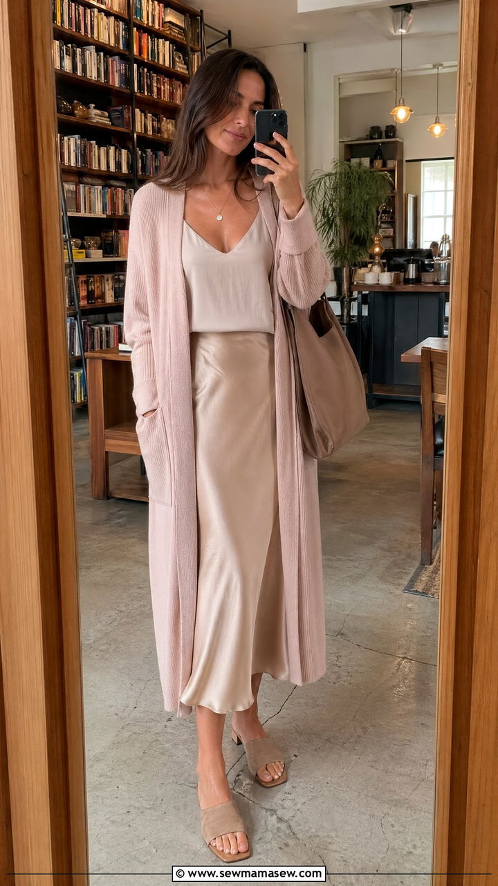 Classic Cardigan with a Slip Skirt - 35 Timeless outfit ideas for older women