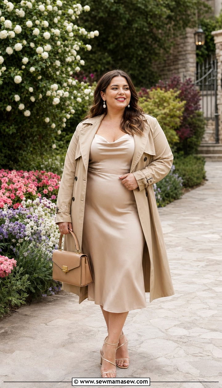 Classic Trench Coat and Midi Slip Dress Plus Size - 35 Plus size outfits for women over 40