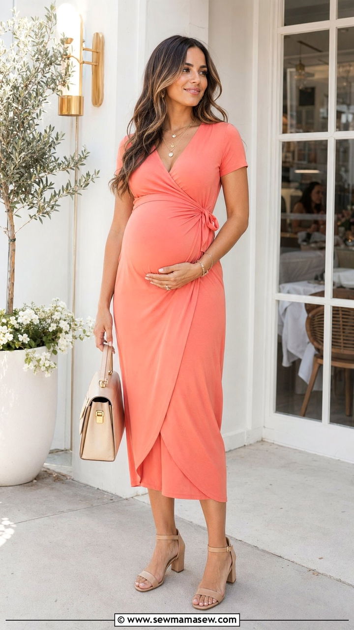 Classic Wrap Dress For Baby Shower - 30 baby shower outfit ideas for women