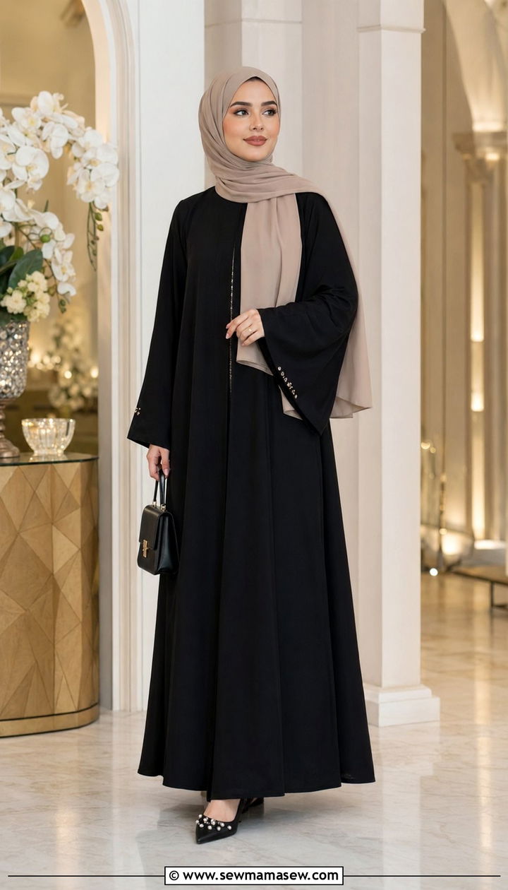 Classic black abaya with embellished flats - 35 Modest outfit ideas for hijabis