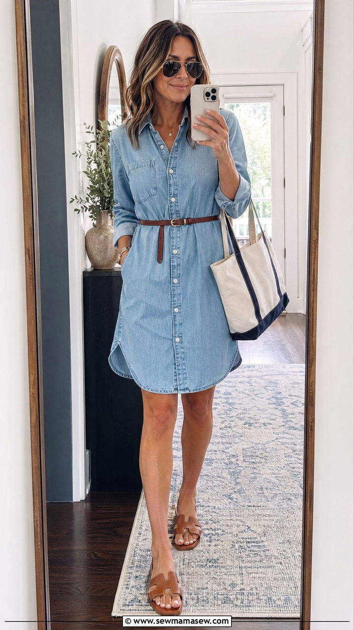 Classic shirt dress and leather belt - 35 Summer closet must haves