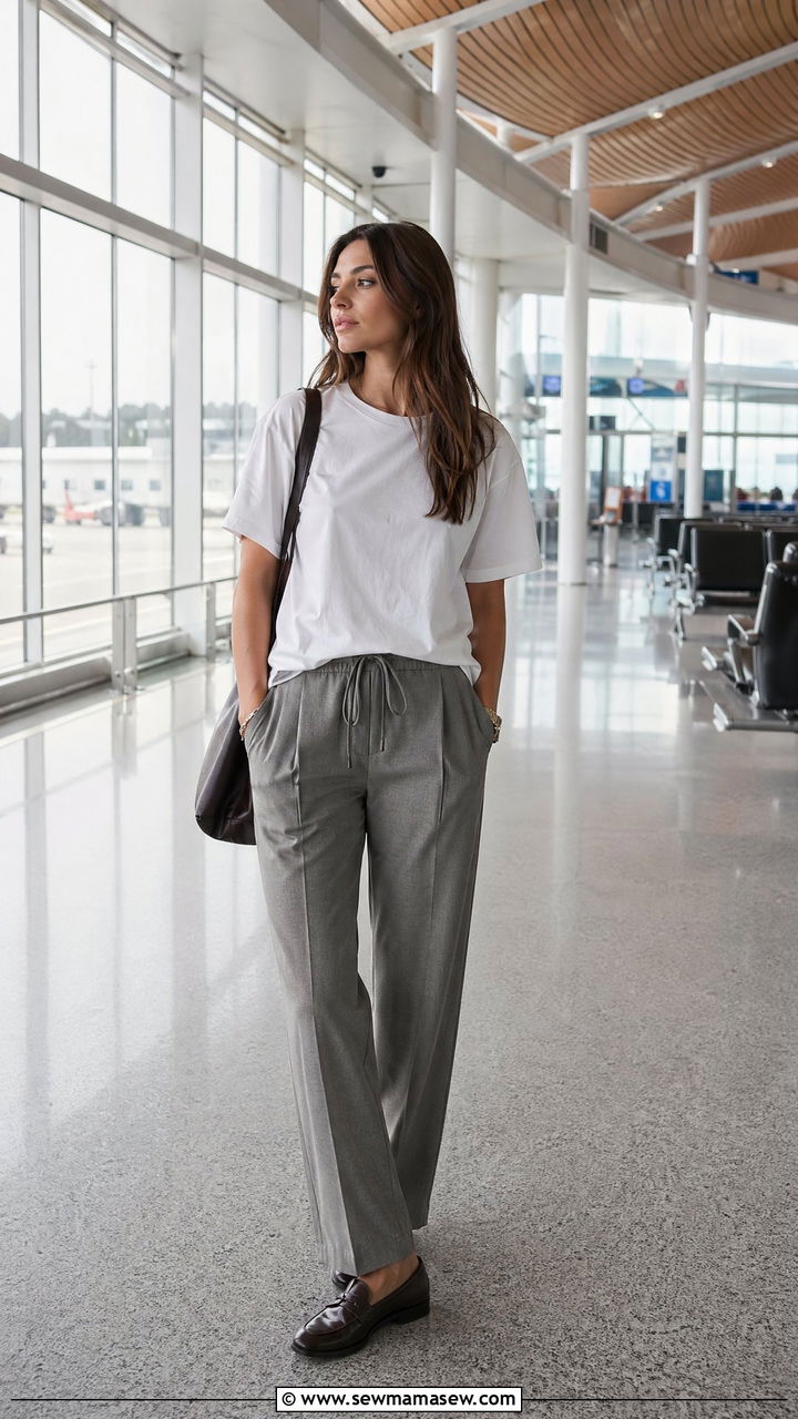 Classic tee and casual pants with loafers long flight - 40 Long flight outfit ideas