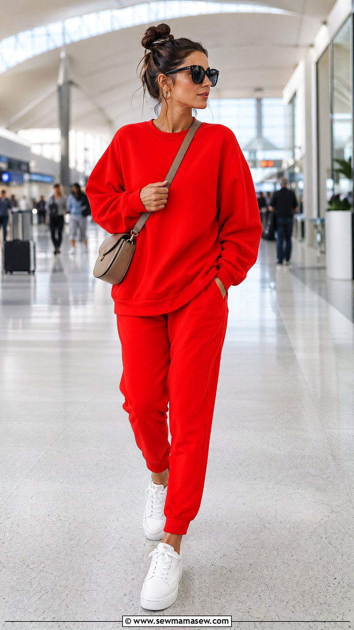 Co ord Sweat Set in a Bold Color - 40 airport outfits ideas