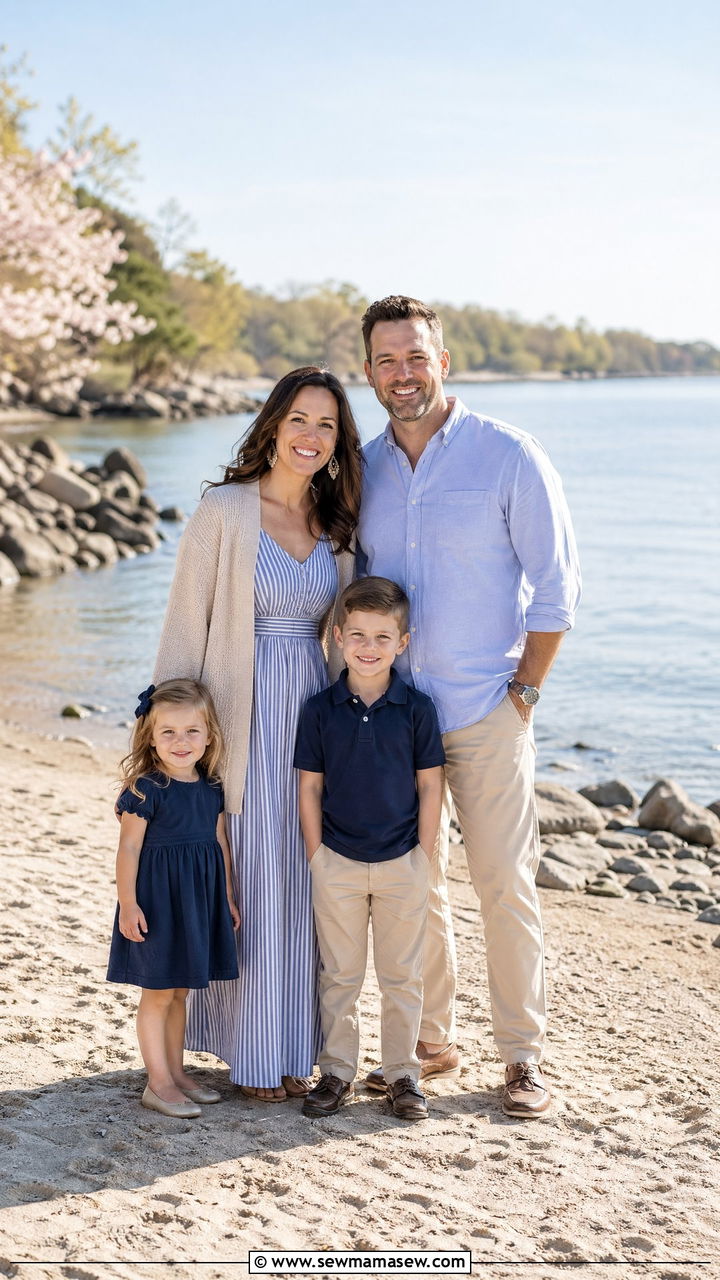 Coastal Blue and Sand Family Outfit - 35 spring family photoshoot outfit ideas