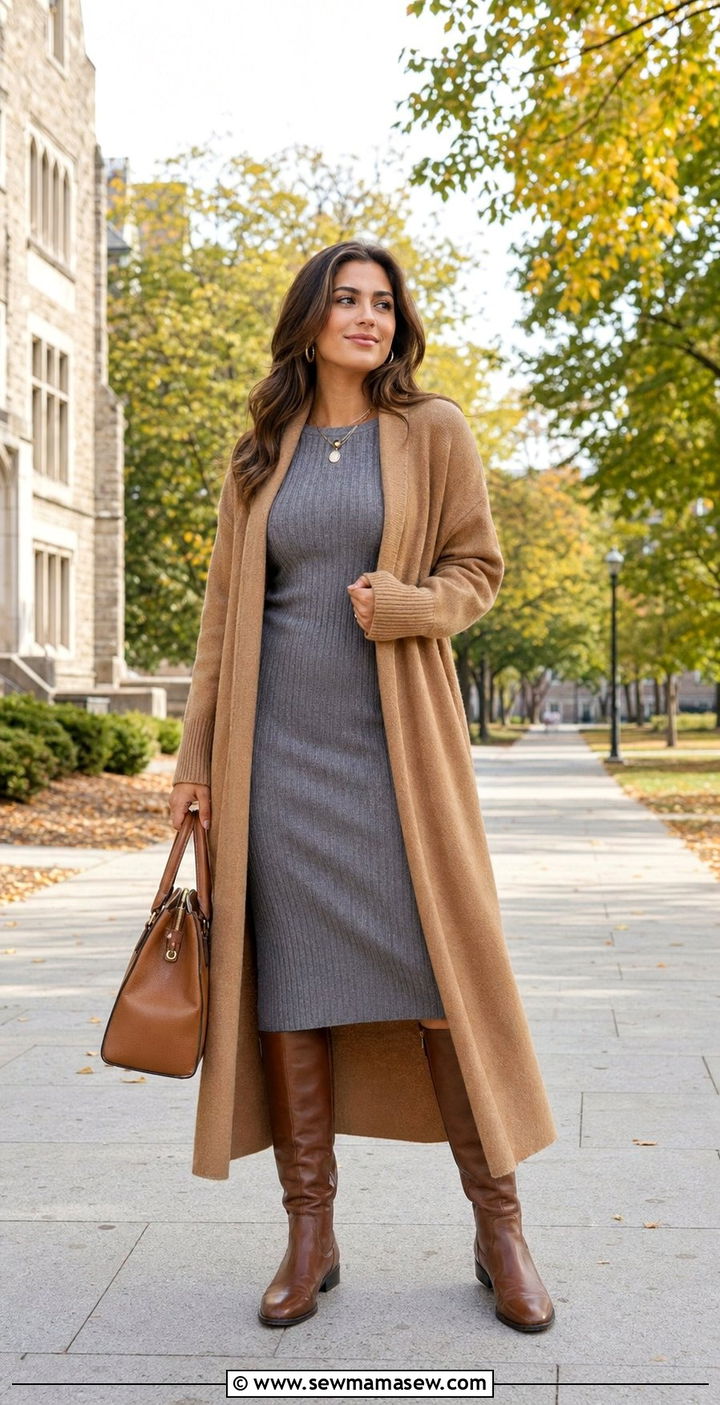 Coatigan And Midi Dress Outfit - 35 school outfits for women