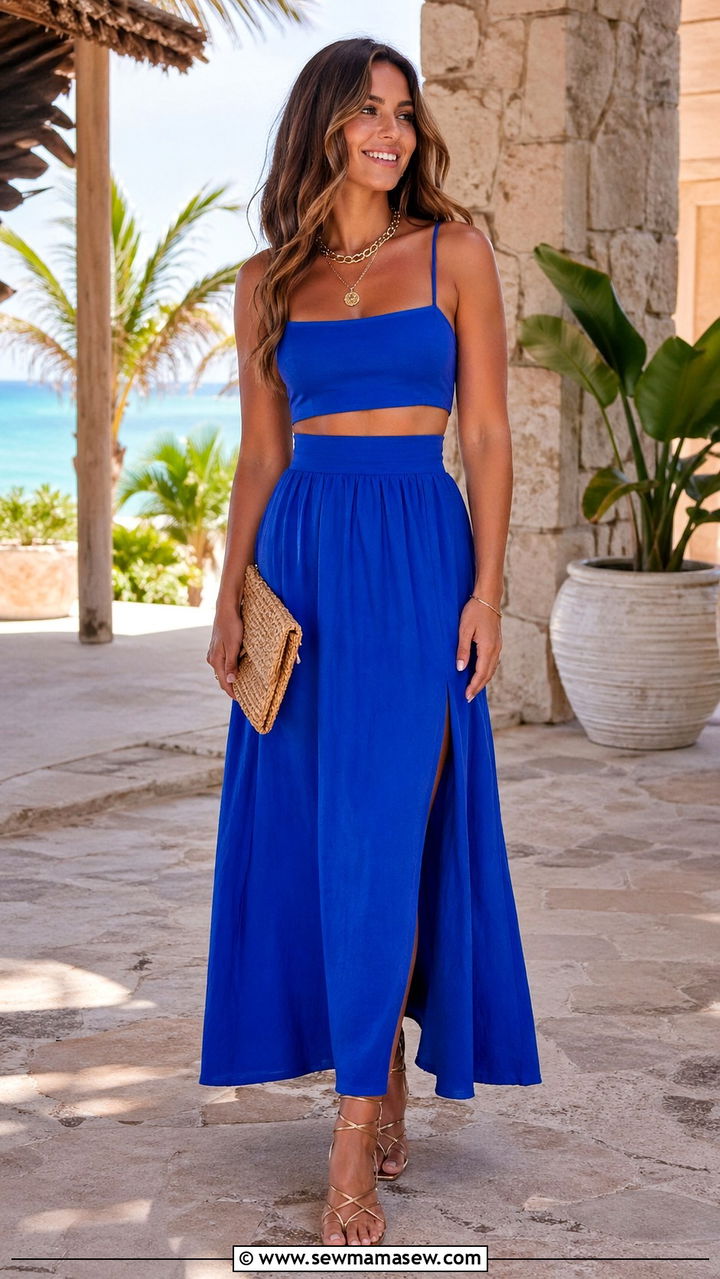 Cobalt blue two piece set with strappy sandals - 40 All cobalt blue outfit ideas
