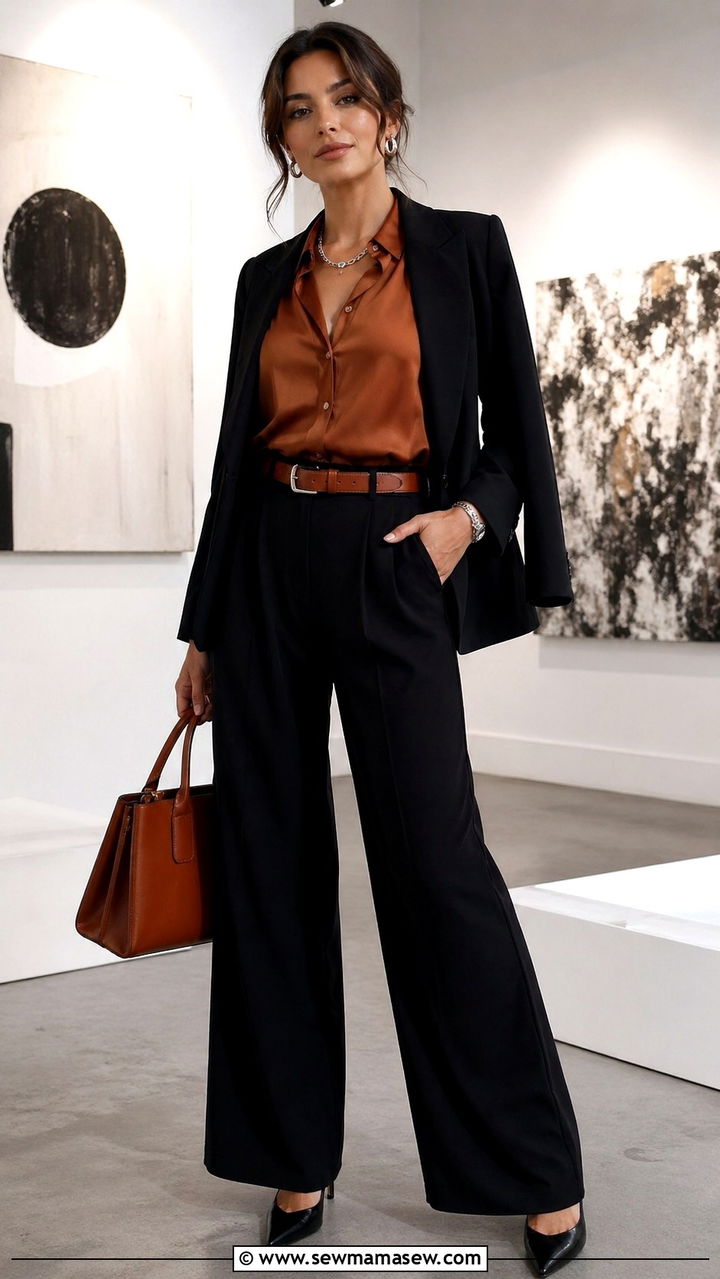 Cognac And Black Color Block Outfit - 40 All cognac outfit ideas