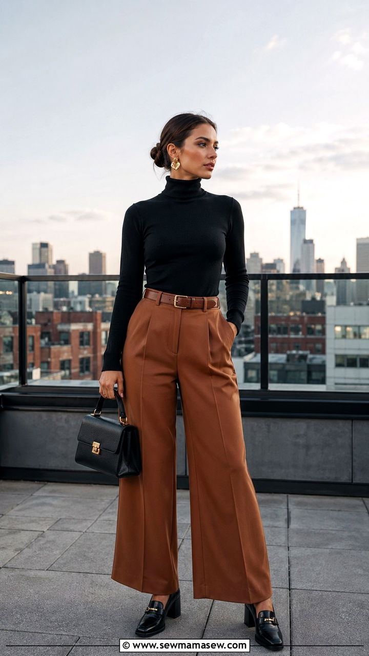 Cognac Sweater With Cream Trousers Outfit - 40 All cognac outfit ideas