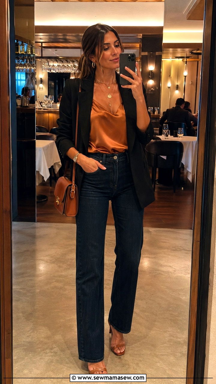 Cognac Top With Dark Denim Outfit - 40 All cognac outfit ideas