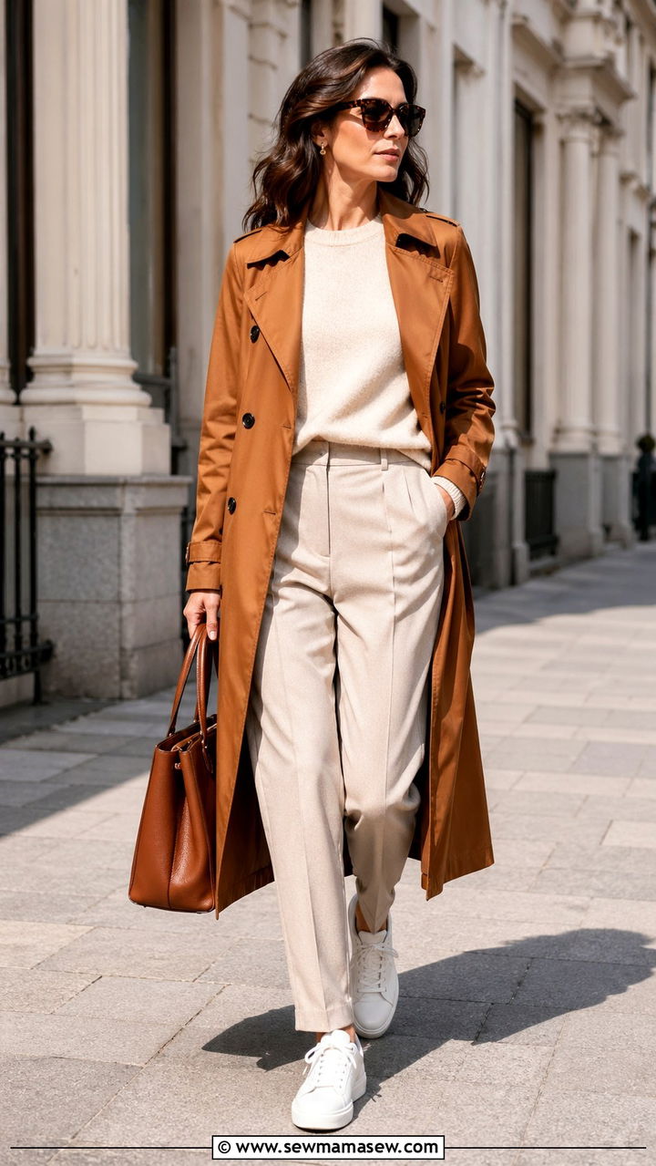 Cognac Trench Coat With Neutral Layers Outfit - 40 All cognac outfit ideas