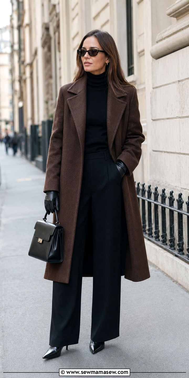 Cold Spring Chocolate Coat Over All Black Base - 30 Aesthetic outfit ideas 2026