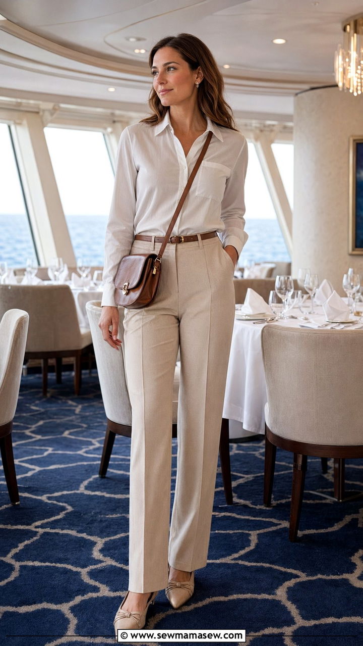 Collared Shirt With Tailored Trousers - 35 Norwegian cruise outfit ideas