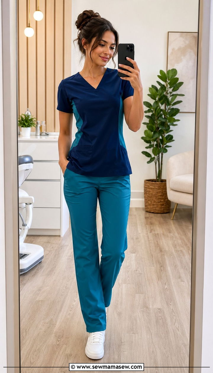 Color Block Scrub Set - 35 Scrubs outfit ideas