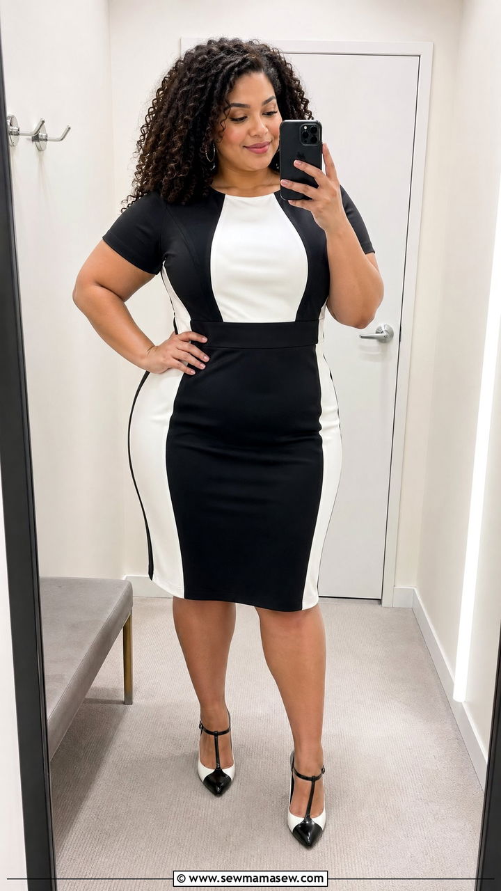 Color Blocked Sheath With Two Tone Heels Outfit - 35 work outfits for plus size women