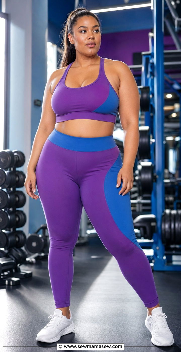 Colorblock Sports Bra and Leggings Set - 35 Plus size gym outfit ideas