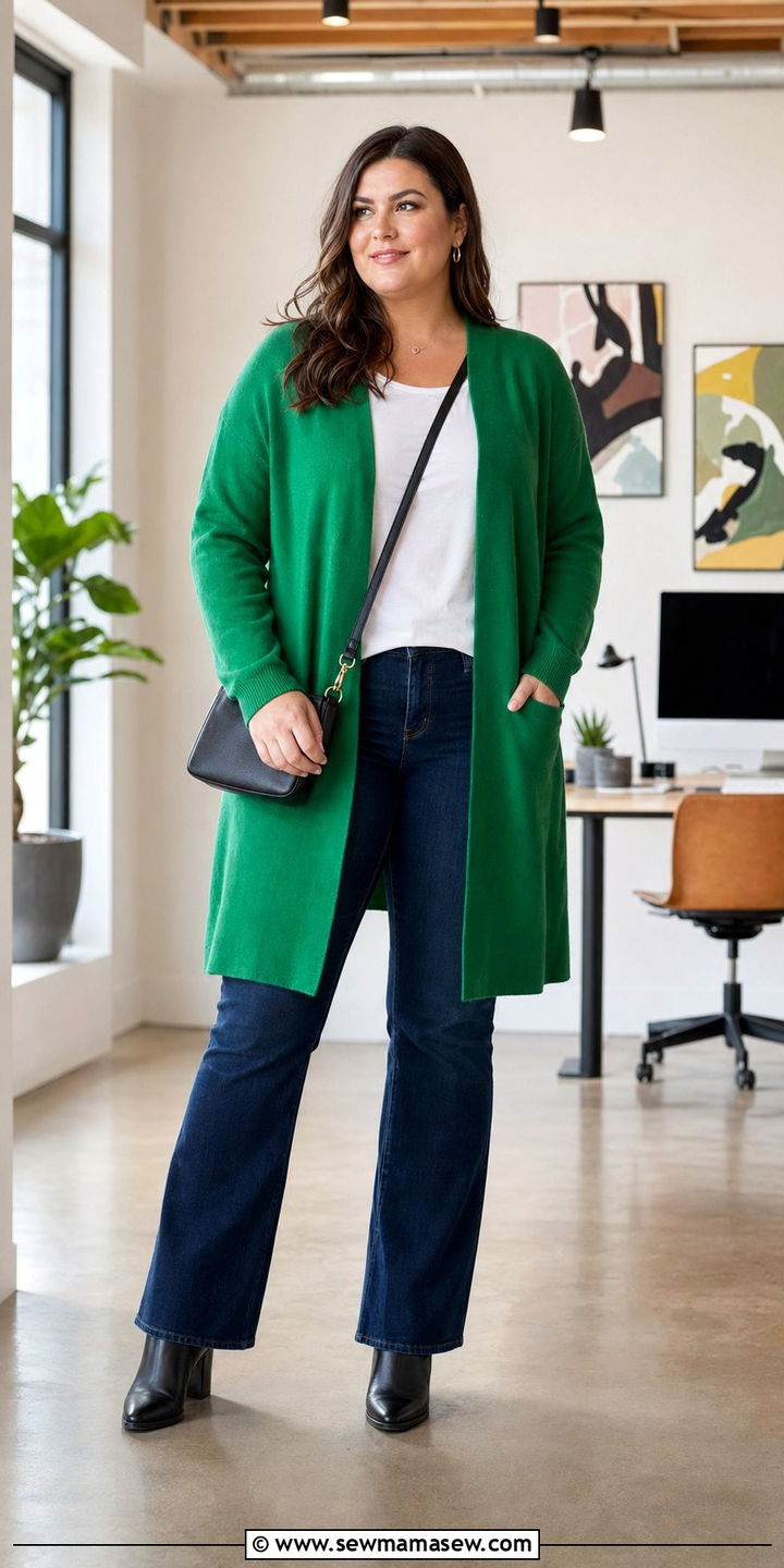 Colorful Cardigan and Dark Wash Jeans - 30 Work outfits for plus size