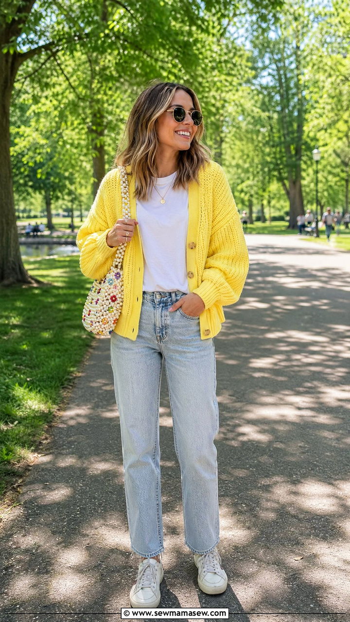 Colorful Cardigan with Straight Leg Jeans - 35 cute outfit ideas for women