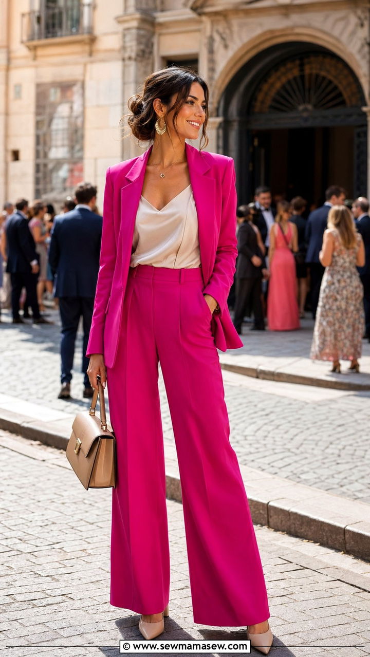 Colorful Suit with Neutral Heels - 30 What to wear to a summer wedding