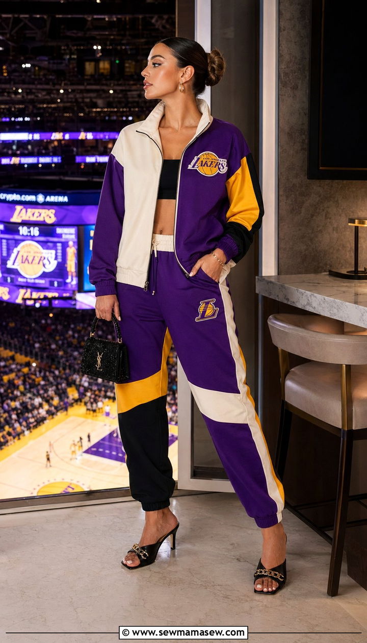 Colorful Tracksuit and Heeled Mules - 30 Basketball game outfit ideas