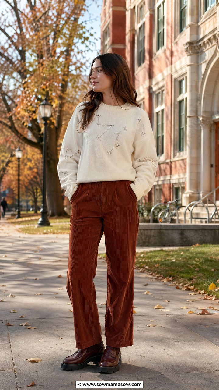 Constellation Crew Neck Sweater and Corduroy Pants - 35 celestial outfits